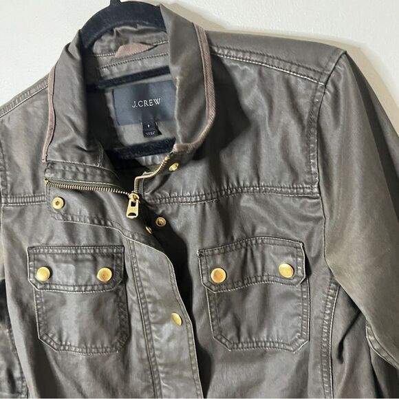J Crew Downtown Army Green Military Style Field Jacket Womens Small Zip Snap - Picture 4 of 7